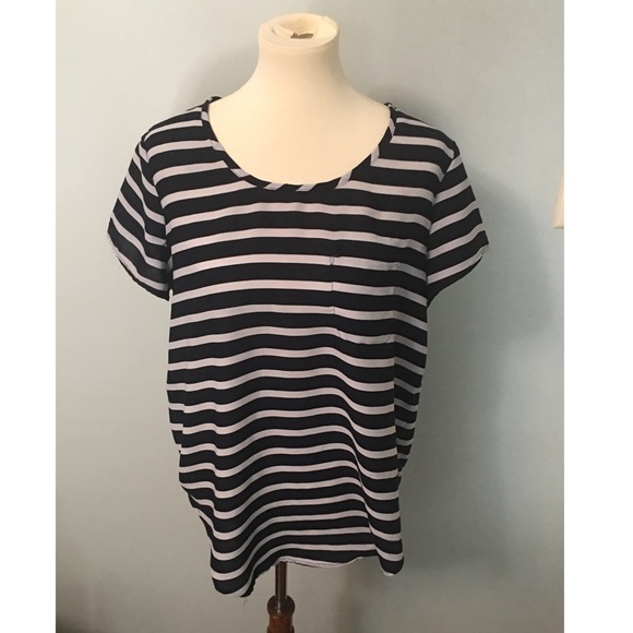 Women’s Navy Blue and White Striped Shirt - Picture 1 of 4